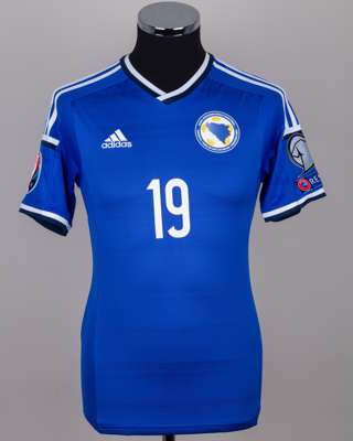 Erin Visca blue and white No.19 Bosnia v. Belgium short-sleeved shirt, 2015