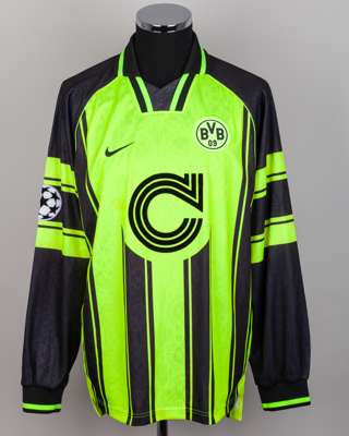 Ibrahim Tanko yellow and black No.28 Borussia Dortmund v. Manchester United shirt, 1996-97