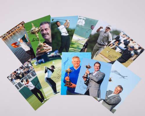 A folder of forty-one autographed golf colour pictures