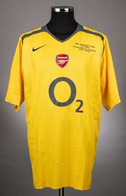 Yellow and grey Arsenal UEFA Champions League Final un-numbered jersey v FC Barcelona, played at Stade de France, 17th May 2006,
 Player issue, Nike, 