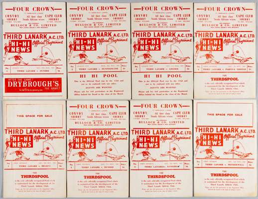 Third Lanark home programmes, season 1962-63 to 1964-65,
 all believed to be full sets 1962-63 no.1 to 18 inclusive (18), 1963-64 no.1 to 20 inclusive
