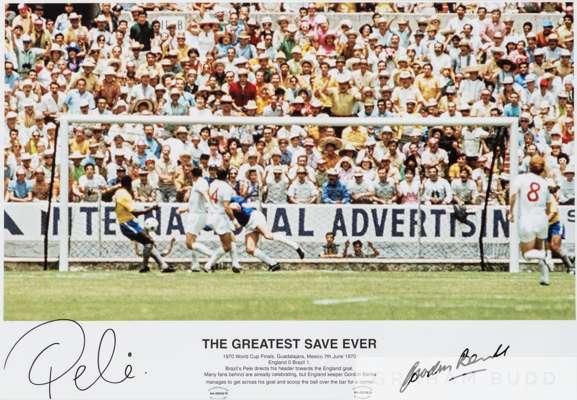 'The Greatest Save Ever' Pele & Gordon Banks signed print