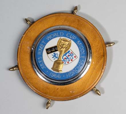An official 1966 Jules Rimet World Cup plaque presented by the Football Association to the Alderman of Middlesbrough host venue,
 circular gilt and en