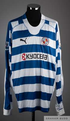 David Kitson blue and white No.12 Reading long sleeved shirt 2006-8, 
 Puma, XL, with crew-neck collar and embroidered badge inscribed READING FOOTBAL
