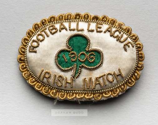 Football League representative badge v Irish League, played at Cliftonville, Belfast, 13th October 1906, bearing a name stamp for the important early 
