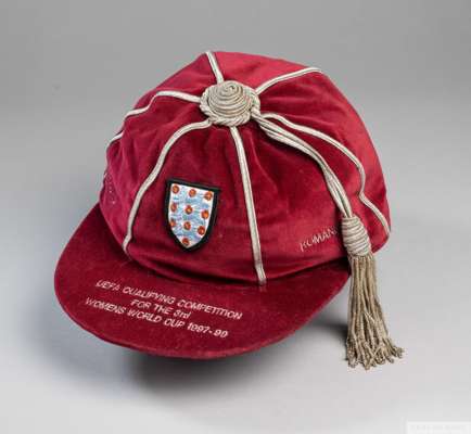 Joanne Broadhurst red England v Romania x 2, Norway, Holland and Germany International cap, 1997-99
 the red velvet cap with silver tassel and silvere