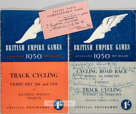 British Empire Games programmes held in Auckland, 4th to 11th February 1950,
 comprising Track Cycling programme 9th to 11th February at Wester Spring
