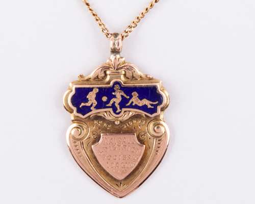 G. Harris 9ct gold and enamel Wednesbury Walsall & District champions medal, 1899-1900