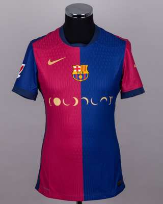 Lamine Yamal garnet and blue No.19 Barcelona v. Real Madrid match issued El Clásico shirt