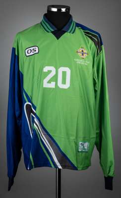 Green & navy Northern Ireland no.20 jersey v Spain, played at Santander, on 3rd June 1998,
 match-issue, Olympic S, long-sleeved with national emblem 
