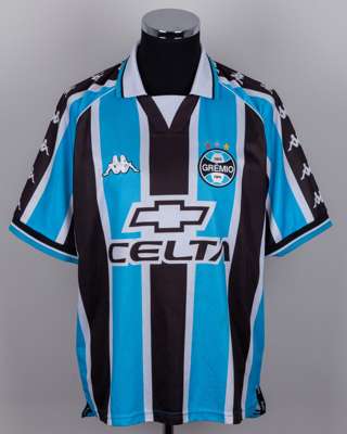 Ronaldinho blue and black No.10 Gremio v. Coritiba match issued short-sleeved shirt, 2001
