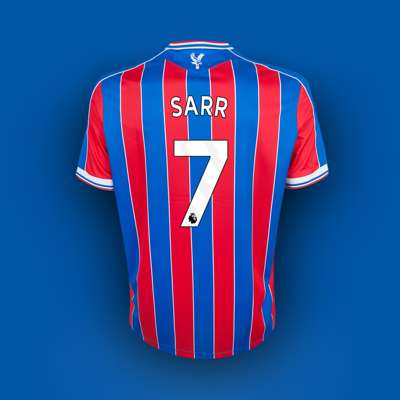 Ismaïla Sarr red and blue No.7 Crystal Palace v. Manchester United match issued shirt