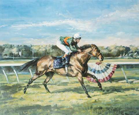 Two signed limited edition horse racing prints,
 comprising signed Claire Eva Burton (British, b.1955) "Royal Academy Lester Piggott Up", 422 of 950, 