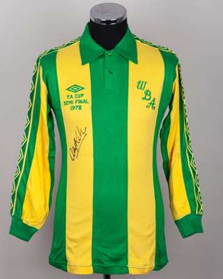 Ally Robertson yellow and green No.6 West Bromwich Albion semi-final autographed shirt, 1978