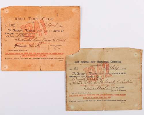 Two Irish Jockey Licences granted to Daniel Keating in 1941 and 1942