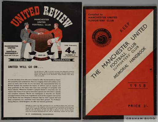 Manchester United v. Sheffield Wednesday, F.A. Cup 5th Round match programme, 19th February 1958, 
 memorial programme first home match after the Muni