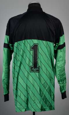 Ludek Miklosko green and black West Ham United no.1 goalkeeper's jersey, circa early 1990s,
 Bukta, long-sleeved with padded elbows, embroidered club 