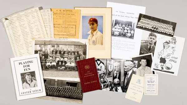 Large collection of items relating to Barnet and England's Lester Finch,
 includes itineraries Athenian League v Corinthians 3rd January 1931; Middles