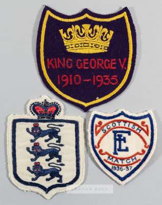 Trio of shirt badges from the collection of the Preston North End goalkeeper George "Harry" Holdcroft,  
 comprising: an England international badge c