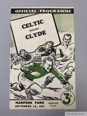 Celtic v. Clyde Glasgow Cup Final replay match programme, 24th September 1951
  sign of fold, minor creasing, slight staining
