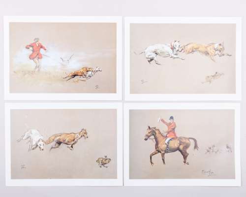 Michael Lyne (British, 1912-1989) folio of four hare coursing prints