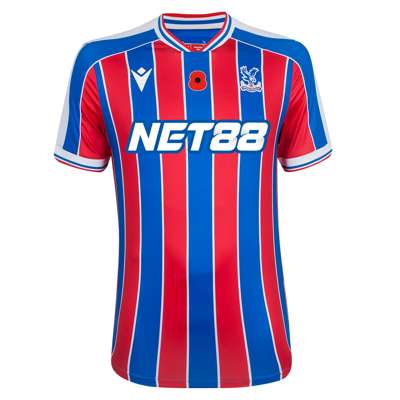 Marc Guéhi red and blue No.6 Crystal Palace v. Brentford match worn shirt