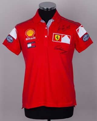 Michael Schumacher and Eddie Irvine Scuderia Ferrari Signed Polo Shirt