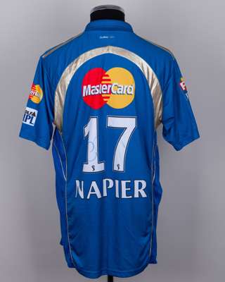 Graham Napier match worn signed blue No.17 Mumbai Indians short sleeved IPL shirt