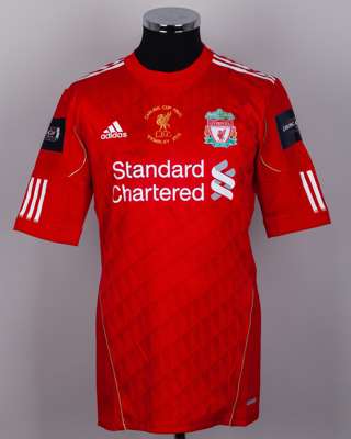 Andy Carroll red and white No.9 Liverpool Carling Cup Final match worn shirt, 2012