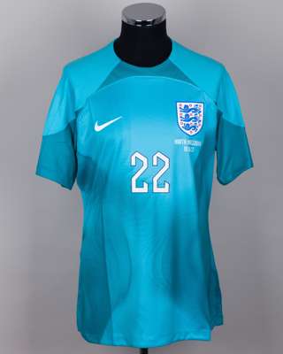 Sam Johnstone blue No.22 England v. North Macedonia goalkeeper shirt, 2023