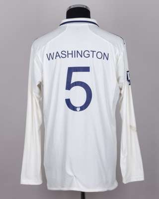 W Sundar white and navy No.5 India v. England match worn, autographed Red For Ruth shirt