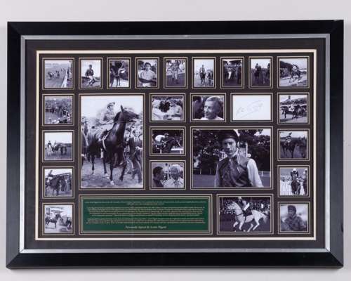 Lester Piggott signed framed photo montage