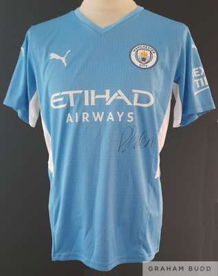 Phil Foden Manchester City signed 2021-22 Premier League winning season home shirt,
 at the end of this season Foden won PFA young player of the year 