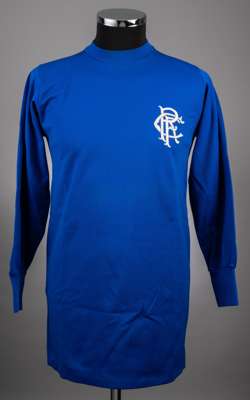 Rare late 1960s blue No.2 Rangers nylon jersey, 
 Umbro, M, with crew-neck collar and embroidered badge inscribed RFC

 We are unable to identify who 