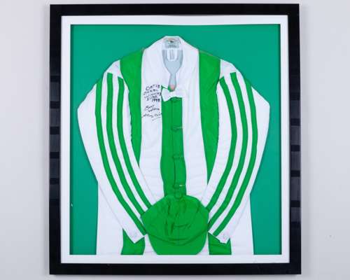 Oath's 1999 Epsom Derby winning silks signed by Henry Cecil