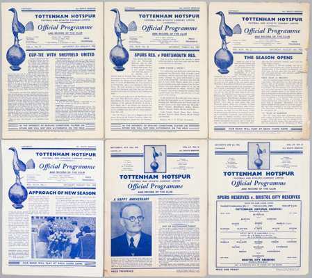 Tottenham Hotspur home programmes, season 1955-56 (30), 1956-57 (35), 1957-58 (31), 1958-59 (32), 1959-60 (31),
 includes league, reserves, trial matc
