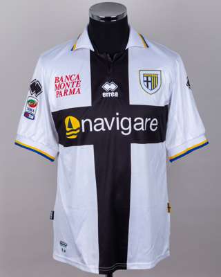 Massimo Paci white and black No.24 Parma short-sleeved shirt, 2009-10