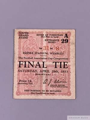 F.A. Cup Final ticket for Everton v. Manchester City, 29th April 1933
 Row 31, Seat 8