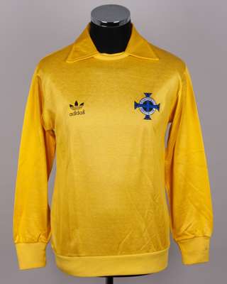 Jim Platt yellow No.1 Northern Ireland v. Austria match worn goalkeepers shirt, 1982