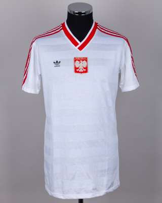 John Byrne - Ryszard Tarasiewicz white and red No.13 Poland match worn shirt, 1988
