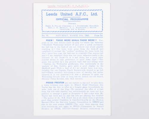 Leeds United v. Preston North End match programme, 10th March 1945