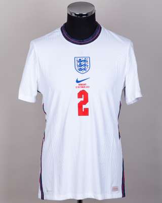 Kyle Walker white No.2 England v. Hungary short-sleeved shirt, 2021