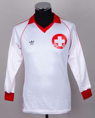 White and red No.15 Switzerland long-sleeved shirt, 1980