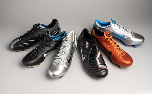 Six various vintage single Salesman Samples Nike football boots
 comprising Mercurial Vapor II SG, size 9, orange blaze and black, left foot; another 