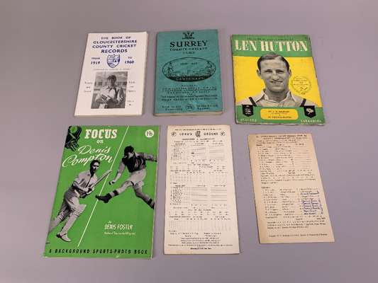 The Story of a Great Cricketer Len Hutton by J.M. Kilburn, 
 two score cards and brochure Focus on Denis Compton by Denis Foster, Surrey County Cricke