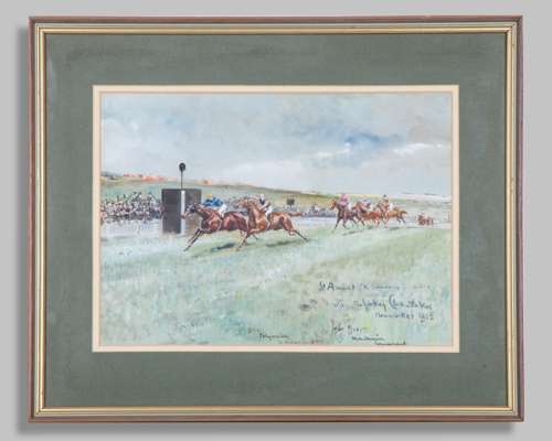 John Beer (British, 1860-1930) horse racing watercolour