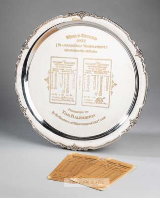 Silver-plated salver presented by members of Wentworth GC to the Club Professional Tom Haliburton for setting a World Record in a professional golf to