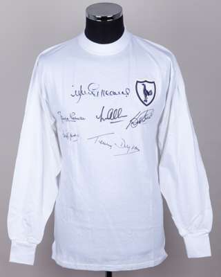 White Tottenham Hotspur long-sleeved shirt, with six autographs including Jimmy Greaves