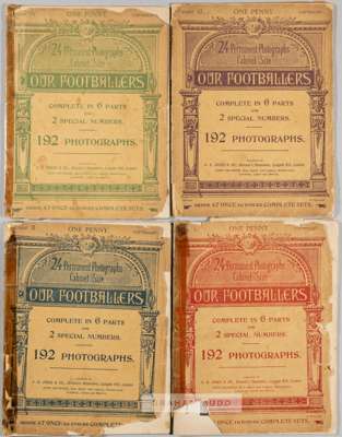 A set of four Our Footballers b & w images of footballers, published by A D Jones & Co., Ludgate Hill, London,
 comprising part I to IV, each with wea