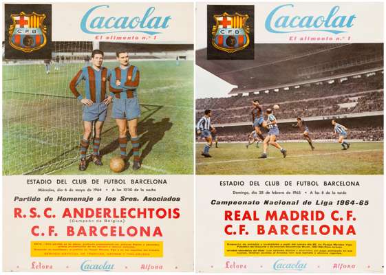 Two Cacaolat FC Barcelona posters, circa 1965,
 comprising v Real Madrid CF, played at Estadio Del Club De Futbol, 28th February 1965 and v RSC Anderl